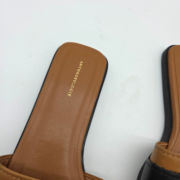 Anthropologie Buckle Slide Sandals Size 37 7 Slip On Brown Black Open Toe Anthro - Picture 4 of 7
